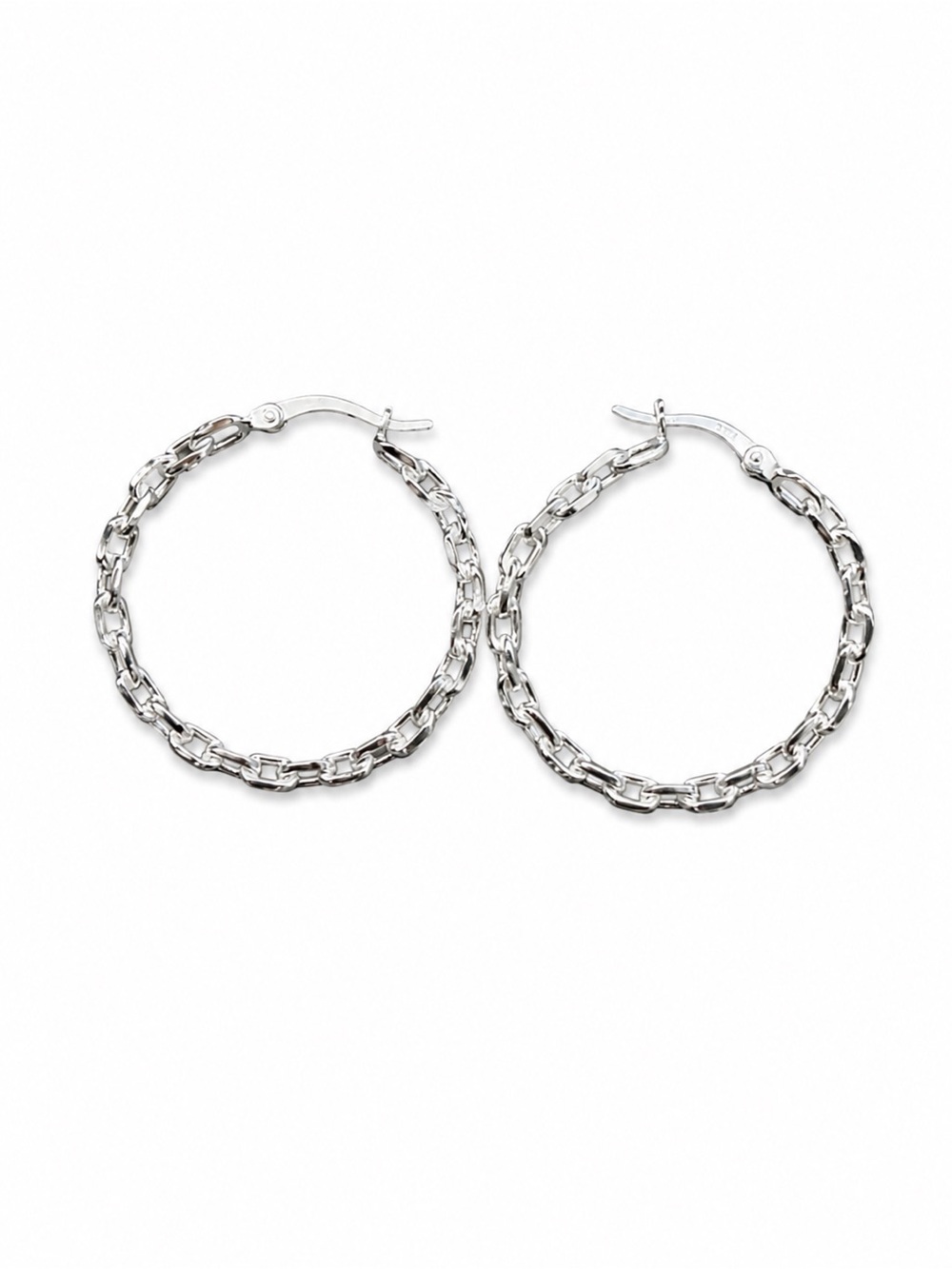925 Sterling Silver Cable Chain Link Hoop Earrings Modern Statement - Picture 3 of 4